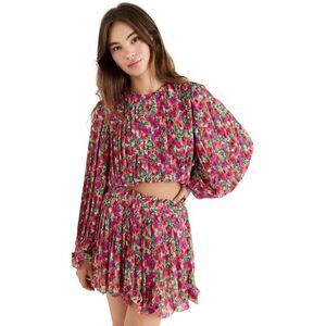 {Hausen} Endless rose Women's Floral Pleated Bubbled Top